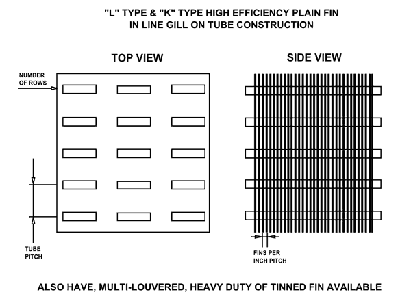 L & K type high efficiency plain fin in line gill on tube construction
